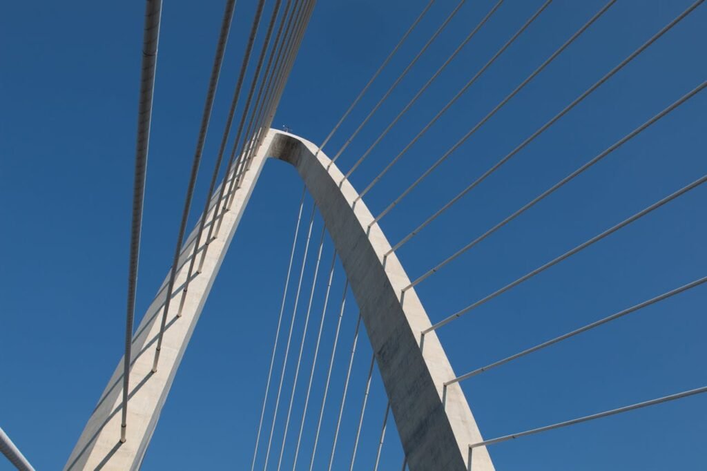 Modern Cable Stayed Bridge Against Blue Sky